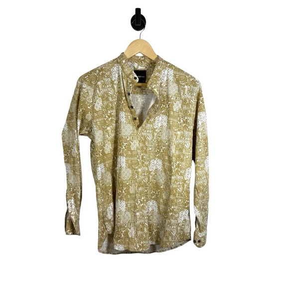 Clubstone Men’s Abstract Button Collar Shirt in Beige/White Size L - Picture 1 of 8